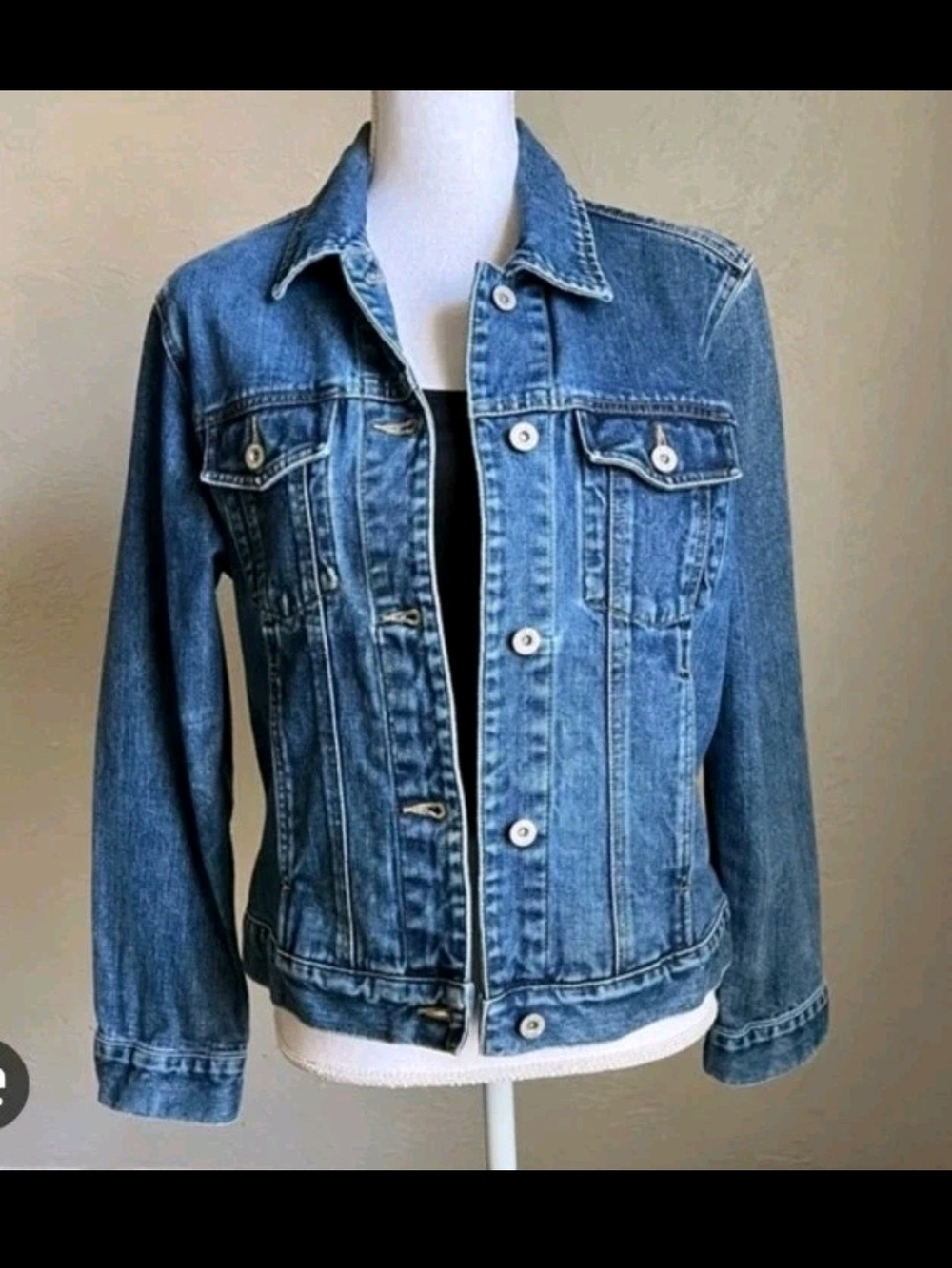 Weather Vane Women's Denim Jacket Dark Wash Distressed Size Small Pockets